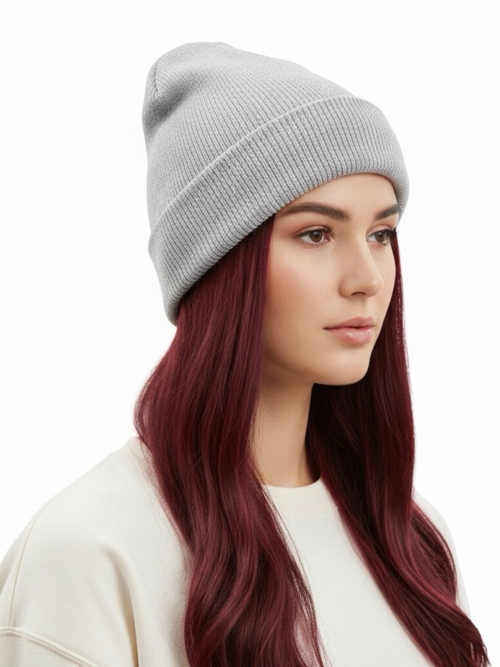 Y2K Streetwear Gray Rib Knit Skull Cap Beanies Hat NEW